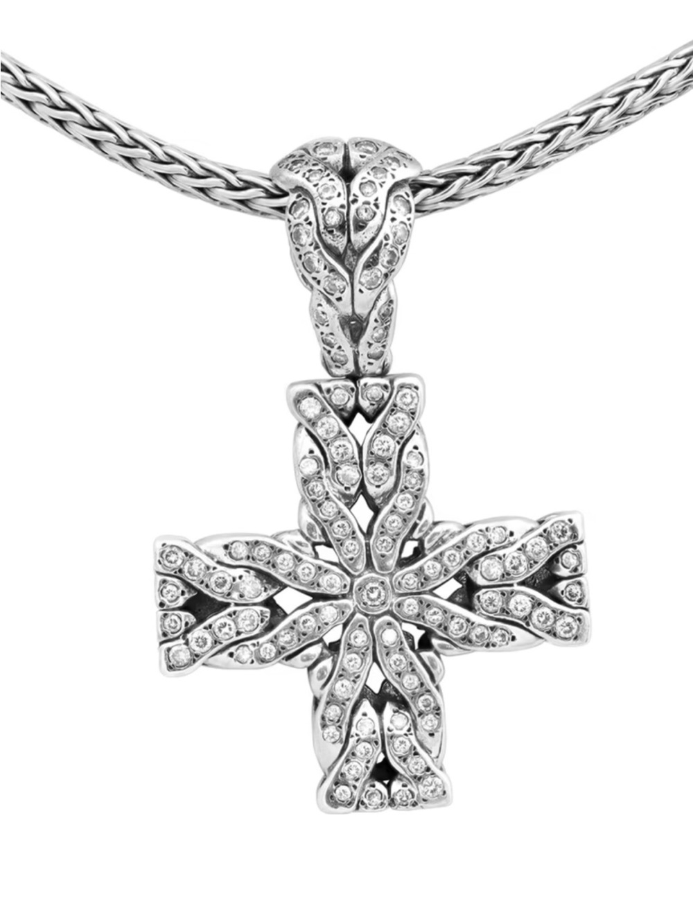 16” John Hardy .925 Silver Chain 18k Yellow Gold Diamond Cross Pendant Dust Bag